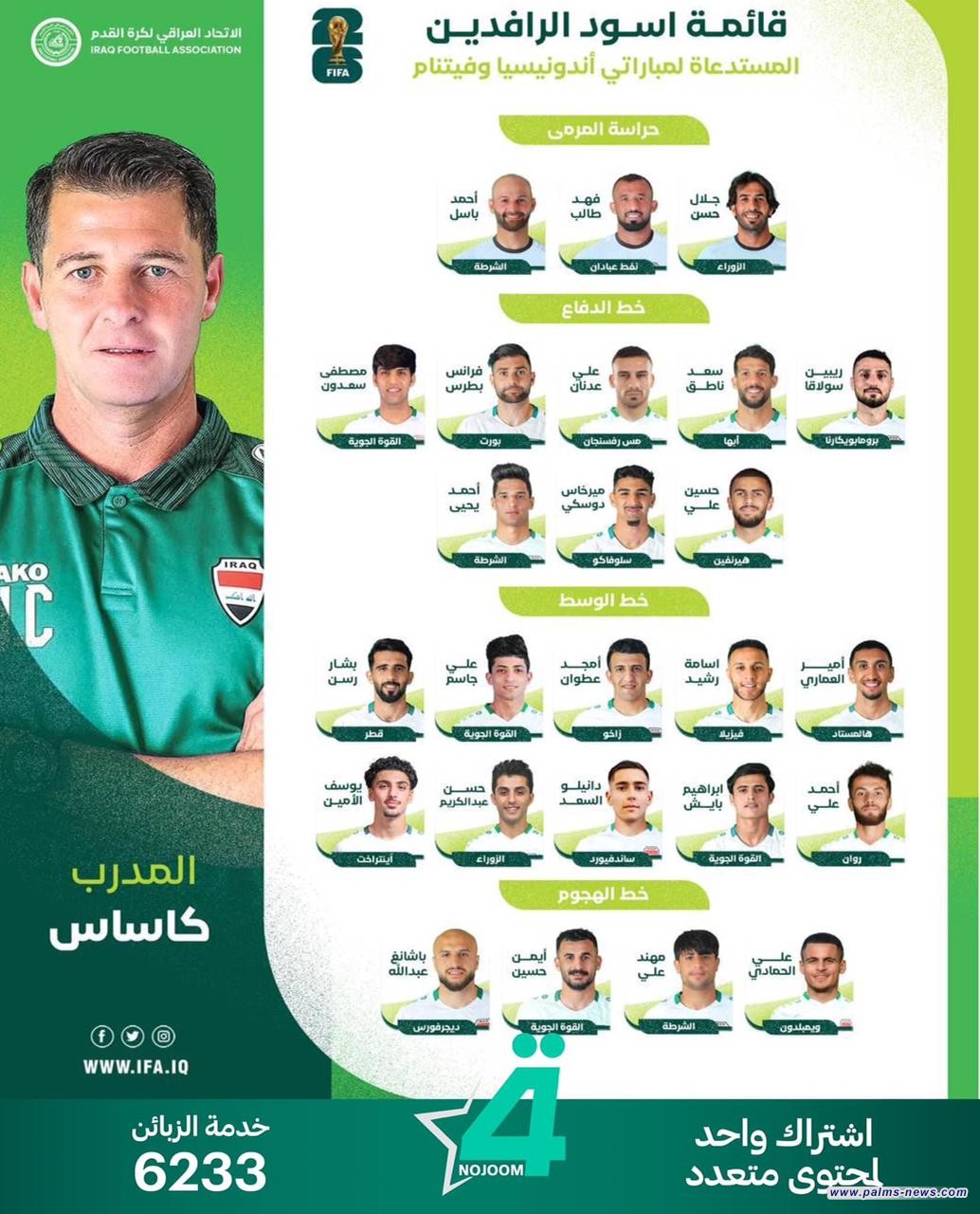 كاساس يستدعي (٢٥) لاعباً لمواجهتي إندونيسيا وفيتنام